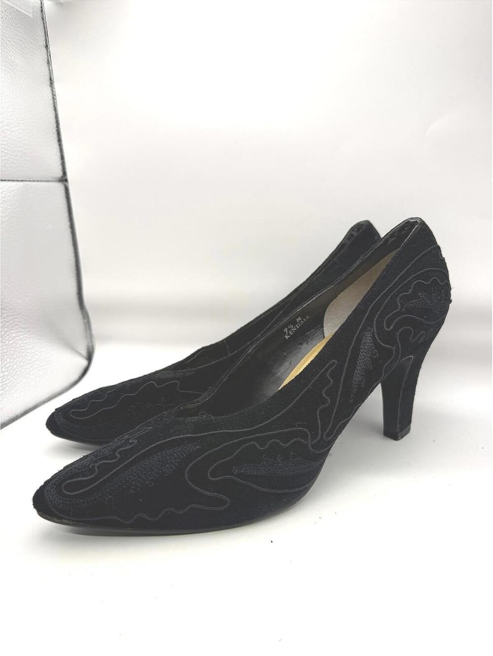 Partners Mervyn's Black Suede Embroidered Pointed Toe Pumps Women's 9.5